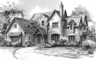 drawing sketch of house, and other buildings