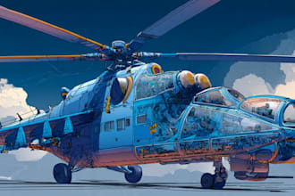 draw aircraft, airplane, helicopter into a vector cartoon