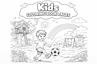 create kids coloring book, coloring book page illustrations for children
