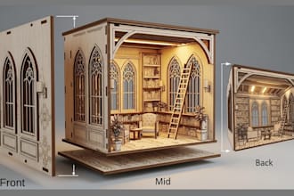 design 3d printable laser cutting custom 3d book nook stl file dxf bookshelf