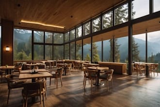 remodel restaurant interior exterior layout, kitchen, cafe, dining space render