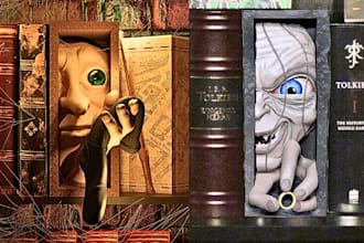 sculpt custom 3d print book nooks dioramas sci fi fantasy miniature bookshelf
