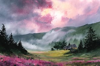 paint realistic landscape watercolor painting illustration