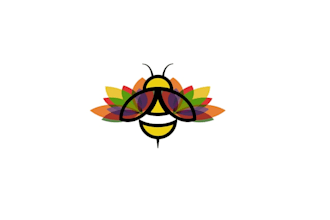 design unique bee two flowers logo