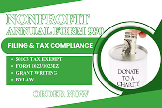 prep 501c3 nonprofit paperwork, file form 990, 1023ez, bylaw, ein, incorporation