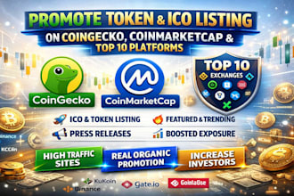 promote token and ico listing on coingecko, coinmarketcap and top 10 platforms