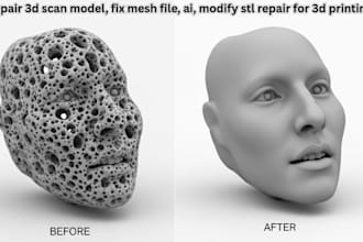 repair 3d scan model, fix mesh file, ai, modify stl repair for 3d printing