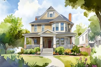 draw a watercolor house painting