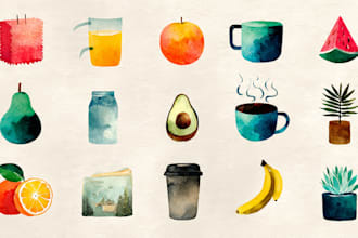 create illustrated watercolor icons
