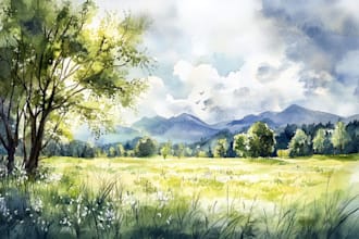 draw a watercolor landscape illustration