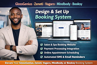 design and set up spa salon booking website on glossgenius zenoti vagaro booksy