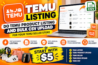 do bulk temu product listing and CSV upload for your store