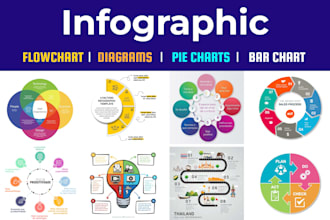 design infographics, flowcharts, diagrams, and pie charts