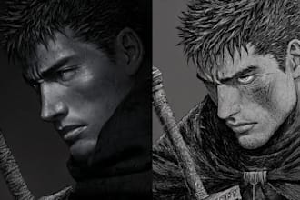 draw custom dark berserk style art in high quality