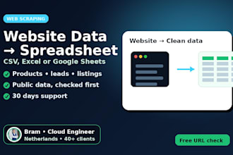 scrape website data into CSV, excel or google sheets