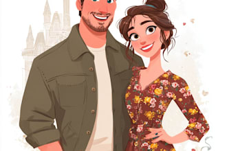 create magical couple portraits in disney or pixar style