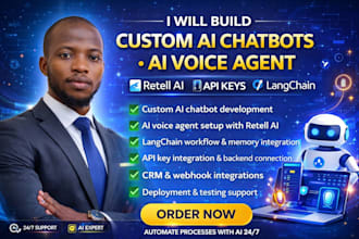 build custom ai chatbots ai voice agent with retell ai, api keys, langchain