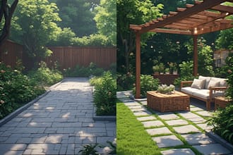 design your garden, backyard, patio, terrace 3d realistic landscape