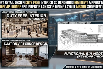 airport retail design duty free interior 3d rendering bim revit airport model