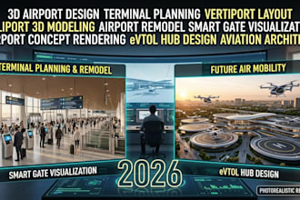 3d airport design terminal planning vertiport layout heliport 3d modeling evtol
