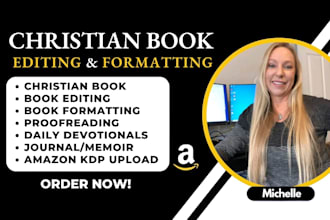 christian book editing proofreading formatting devotional journal memoir editor