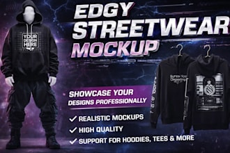 edgy streetwear, streetwear mockup, grunge, hoodie mockup, activewear techpack