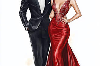 create a fashion or editorial illustration, sketch concept