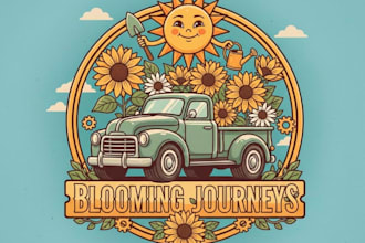 design truck flower sun mascot logo design with company