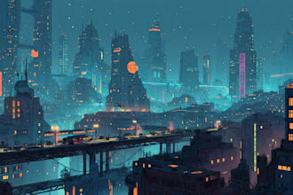 draw illustration of futuristic cyberpunk city