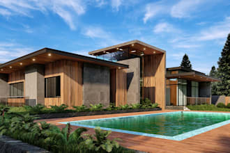 create 3d exterior renders, plans and layouts