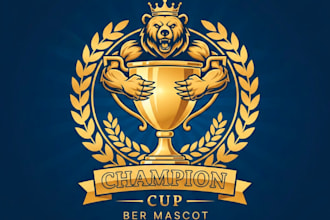 create unique champion cup golden ber mascot logo design