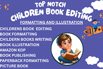 children book editing, story writing and kids book illustration