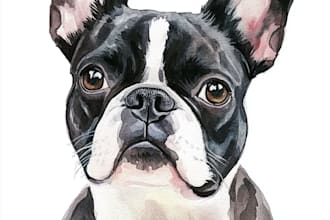 create a custom pet portrait, dog, cat, in a charming style