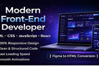 develop a professional responsive front end website with react