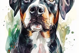 make realistic watercolor pet portrait painting