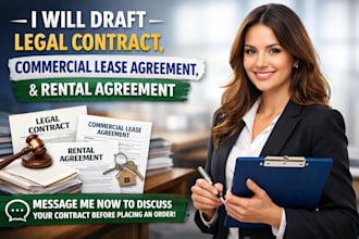 draft legal contract, commercial lease agreement and rental agreement