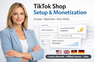 create optimize tik tok shop creative rewards and monetization for UK US germany
