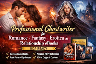 ghostwrite romance, fantasy, erotica or relationship ebook for KDP publishing