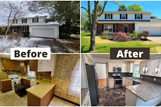 real estate before after exterior rendering house facade renovation house flip