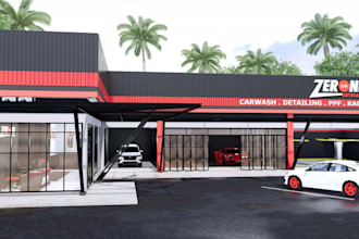 automated 3d carwash,car detailing,wash bay,waiting cafe,service area,maintenanc
