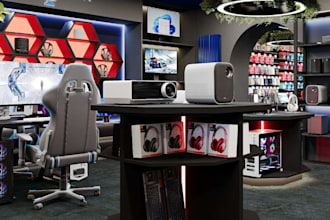craft 3d electronic showroom interior,retail design,cgi gadget store render,mall