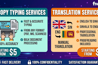 do professional fast copy typing, data entry and english to sinhala or sinhala t