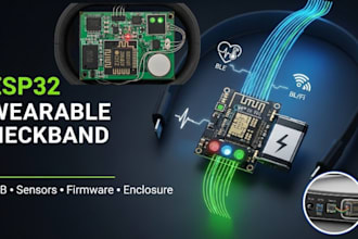 design wearable esp32 neckband with sensors, pcb, firmware and  enclosure