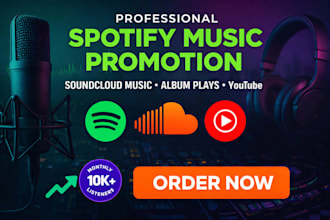 spotify music promotion soundcloud music, album plays youtube music