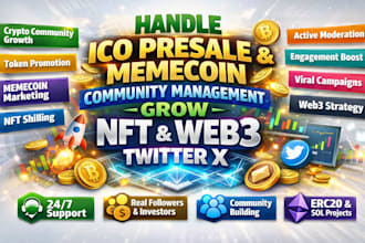 handle ico presale and memecoin community management grow nft and web3 twitter x