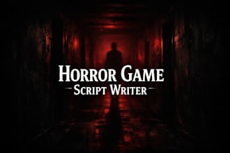write horror game script, psychological thriller story and dark dialogue