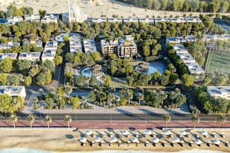 cgi urban masterplan, tropical estate,3d beachfront living,coastal resort render