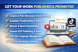 write, edit, promote, scopus peer reviewed article, amazon KDP, booktok campaign