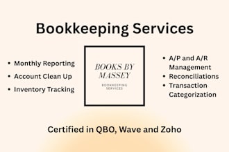 provide monthly bookkeeping in qbo, zoho books or wave