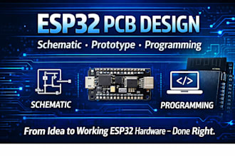 create esp32 pcb design with  schematic, hardware prototype and programming